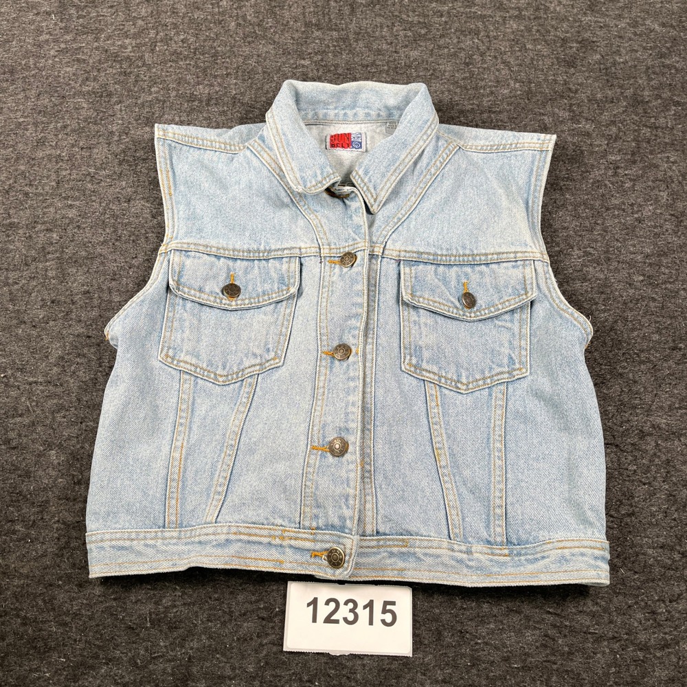 Vintage Sunbelt Trucker Vest Womens Large Blue Denim Cotton Light Wash Casual